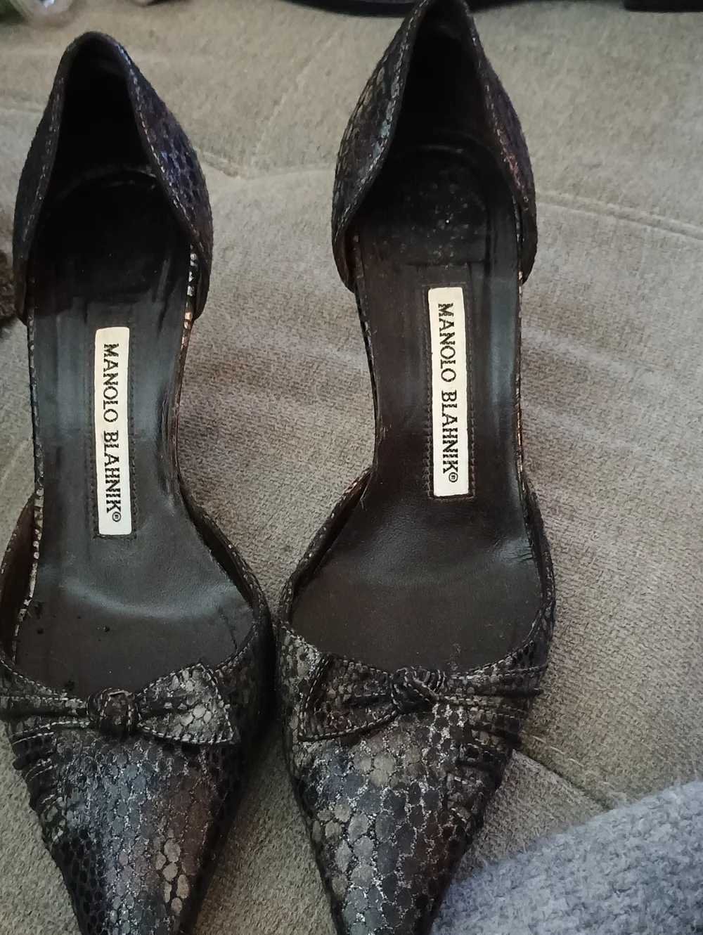 Manolo Blahnik Black Snakeskin D’Orsay Pointed-Toe Pumps (263) 36 (5.5-6)